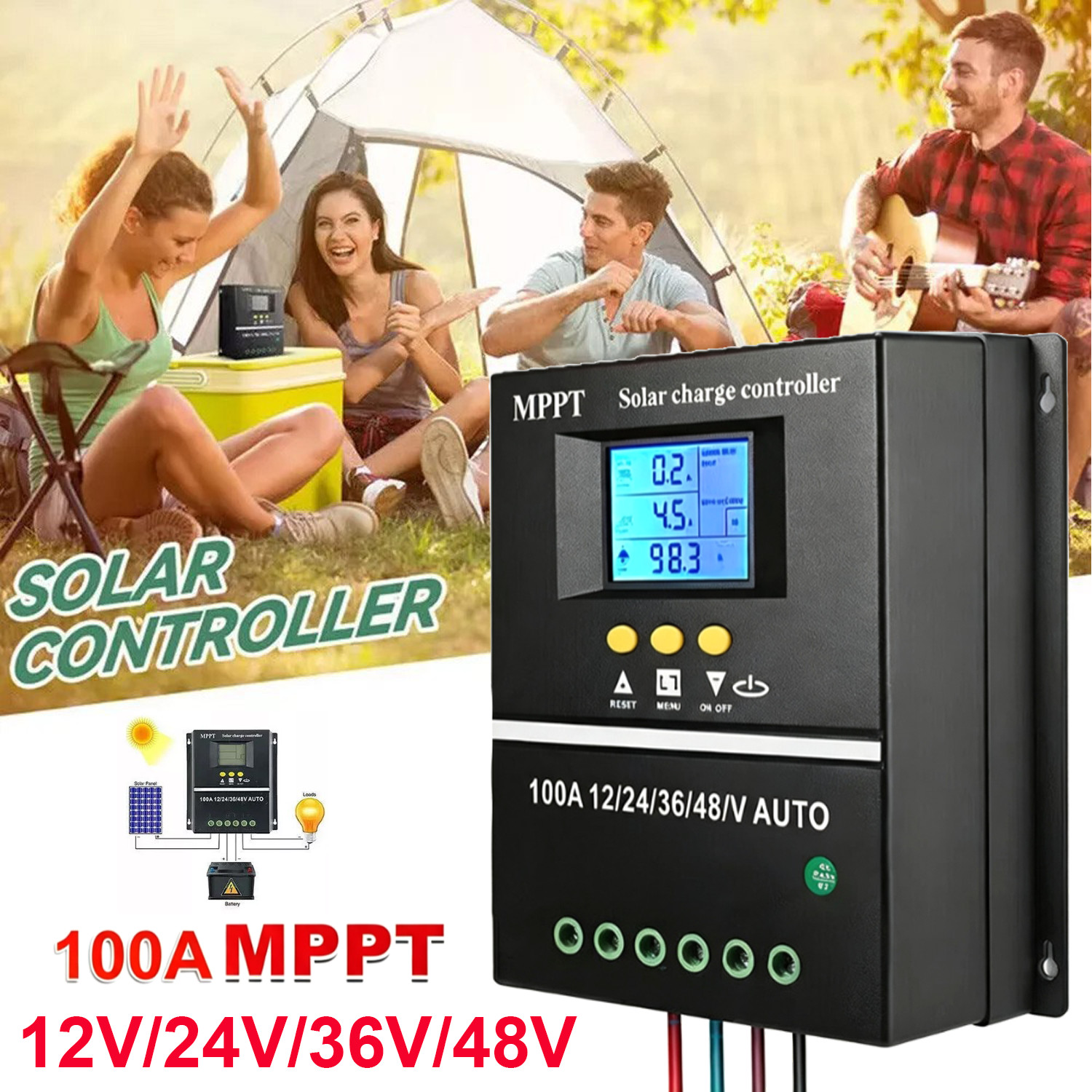 100A MPPT Solar Charge Controller 12V 24V 36V 48V PV Battery Regulator Dual USB
