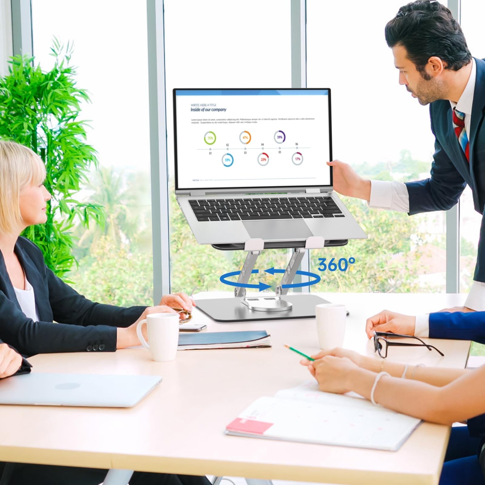 Laptop Stand Desk Adjustable Computer Riser 360 Rotating Base Foldable Mount