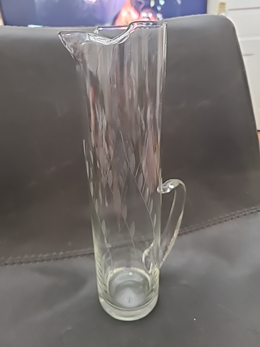 Glass Cocktail Martini Pitcher  handled vintage mimosa  juice 12.50" Etched