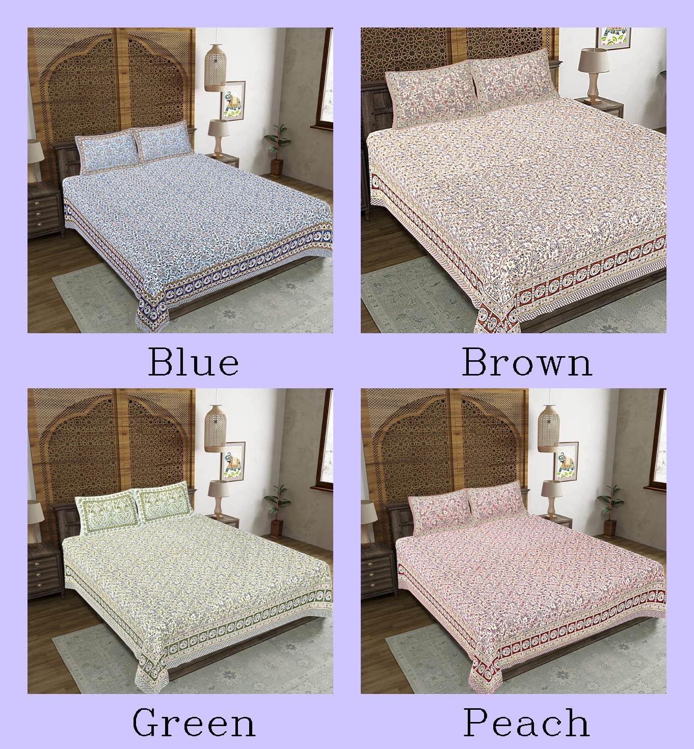 Indian Mandala Cotton Jaipur Jaal Diesign Bedsheet With 2 Pillow Cover