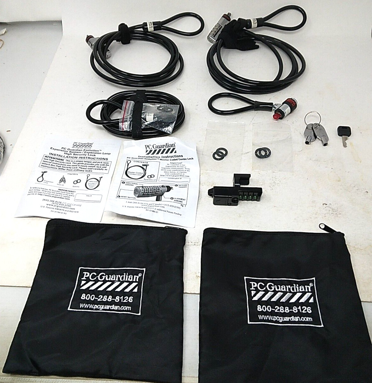 PC Guardian LOT Coded Cable locks Keys Instructions Zippered bags Parts