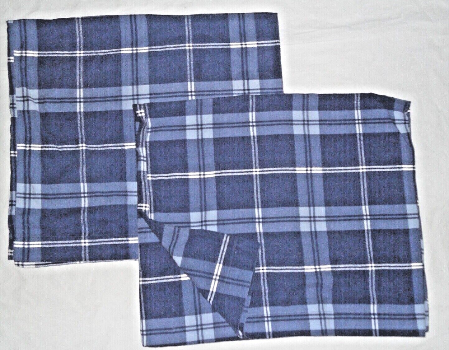 NATURAL NIGHTS BLUE & WHITE PLAID (PAIR) KING PILLOWCASES 21 X 38 WINTER