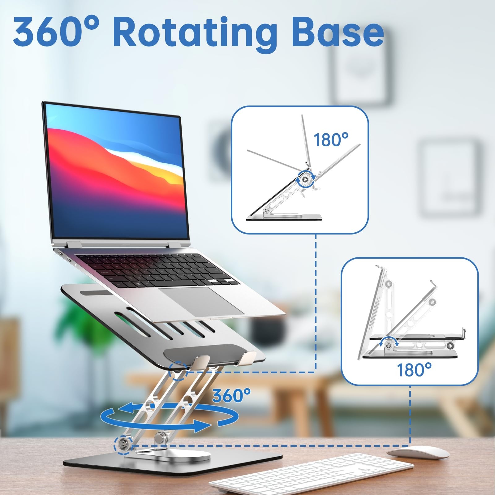 Laptop Stand Desk Adjustable Computer Riser 360 Rotating Base Foldable Mount