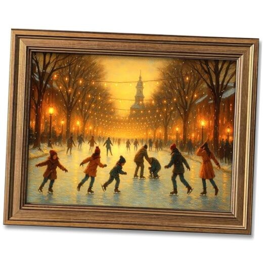 Hamduker Canvas Print Vintage Winter Ice 12"L x 9.5"W Ice Skating Winter