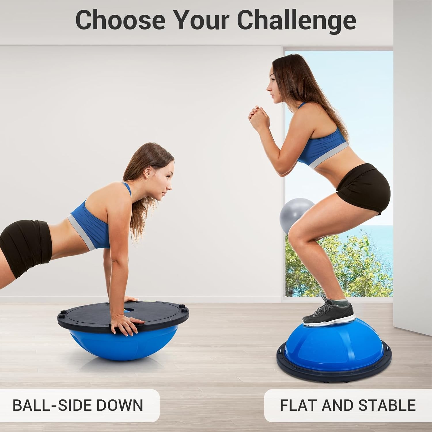 23" Half Exercise Ball Trainer Yoga Balance Stability Ball Resistance Band New