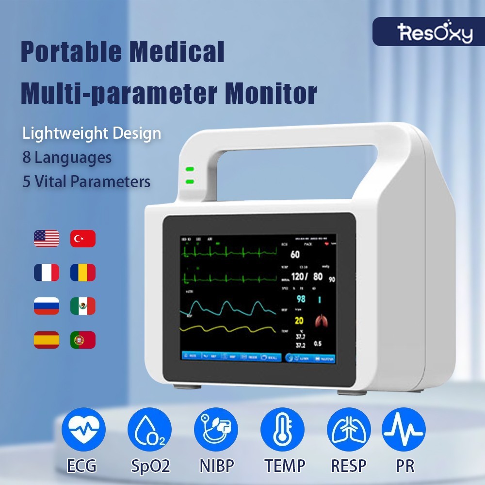 5" High Definition Screen Patient Vital Signs Monitor ECG/NIBP/TEMP/RESP/SPO2/PR