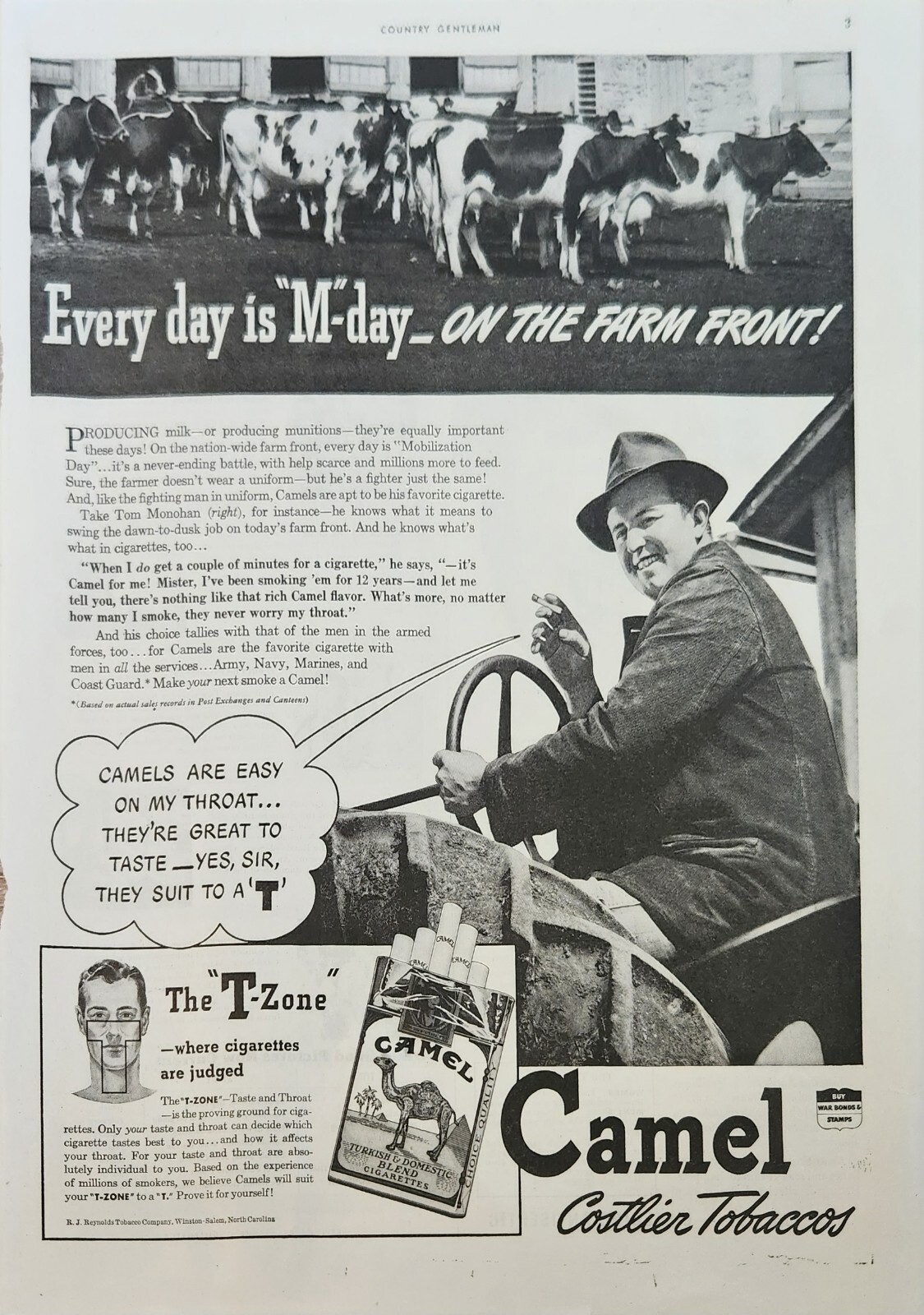 1943 Camel Cigarettes Vintage Ad every day is m day on the farm front 323