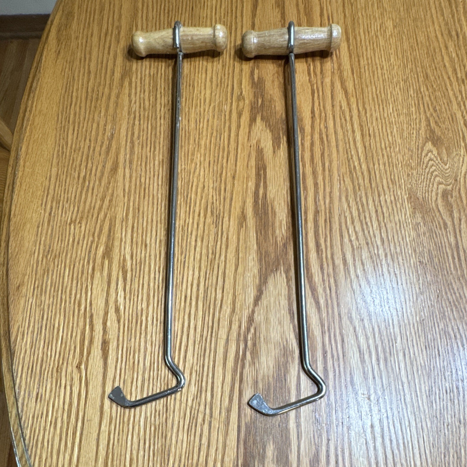 16 in Metal Pegboard Display Arm Hooks w/ Wooden Handles, Pair - Retail