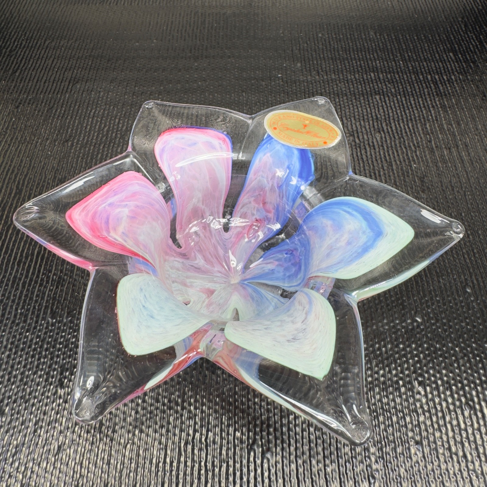 Crystal Clear Italian Art Glass Flower Shaped Votive Candle Holder Dish Bowl