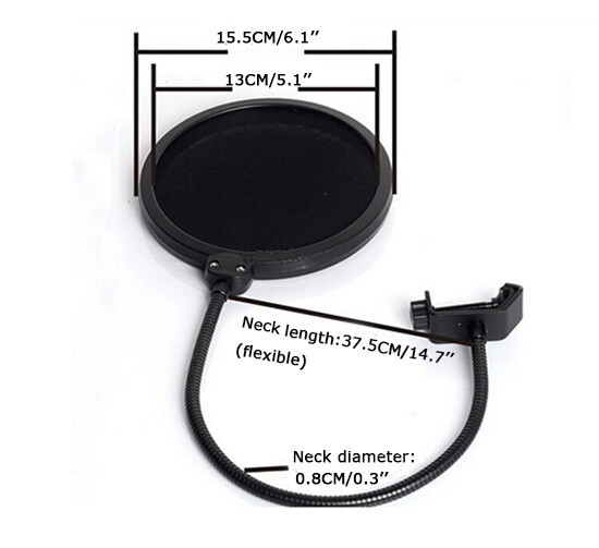 Black Double Layer Studio Microphone Wind Screen Mask ABS+Carbon Steel Material