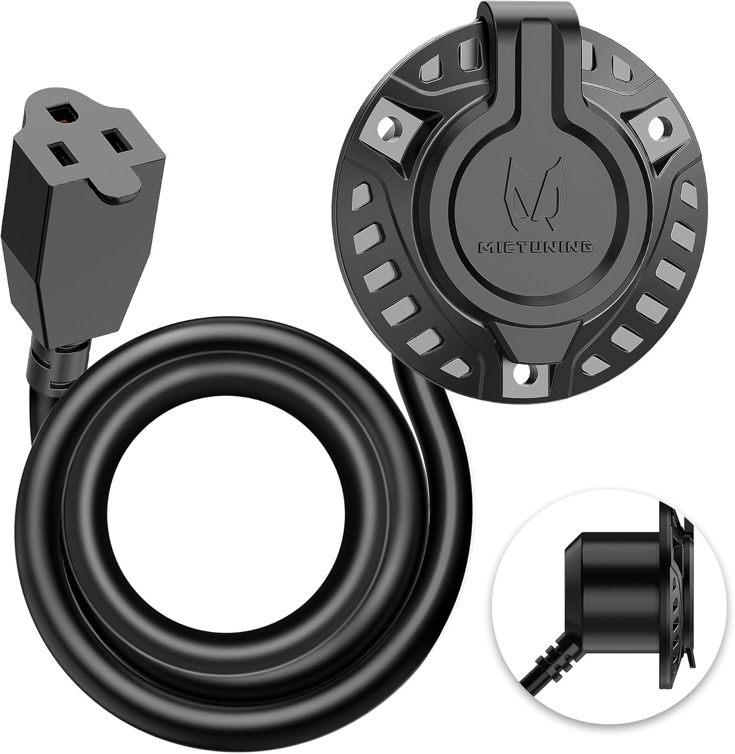 15A 125V AC Port Plug, 12AWG RV Shore Power Inlet Plug w/18'' Extension Cord