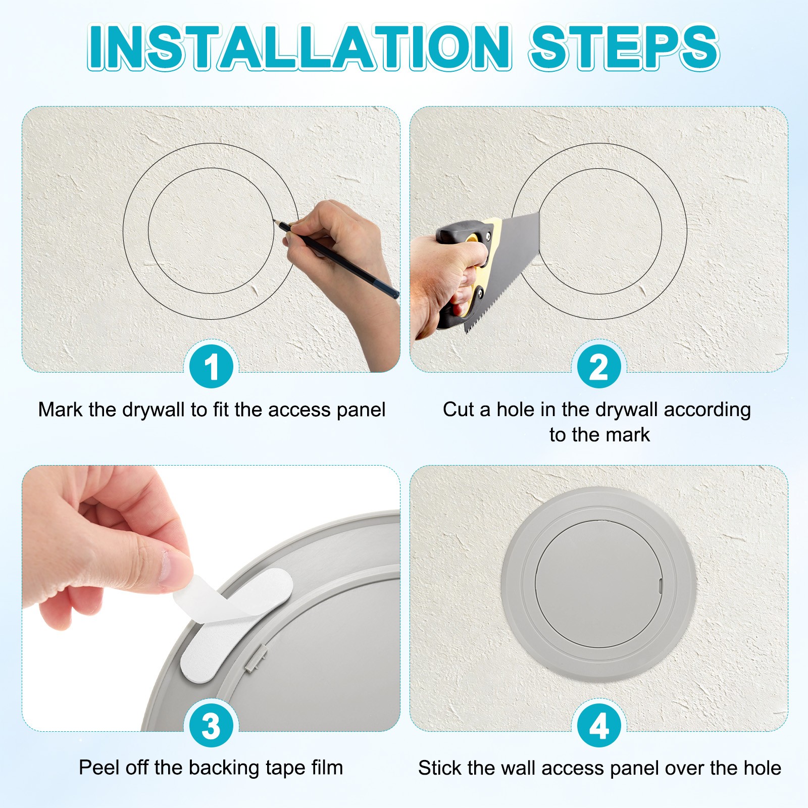 1-Pack Access Panel for Drywall, 3x3 Inch Round Plastic Removable [Gray]
