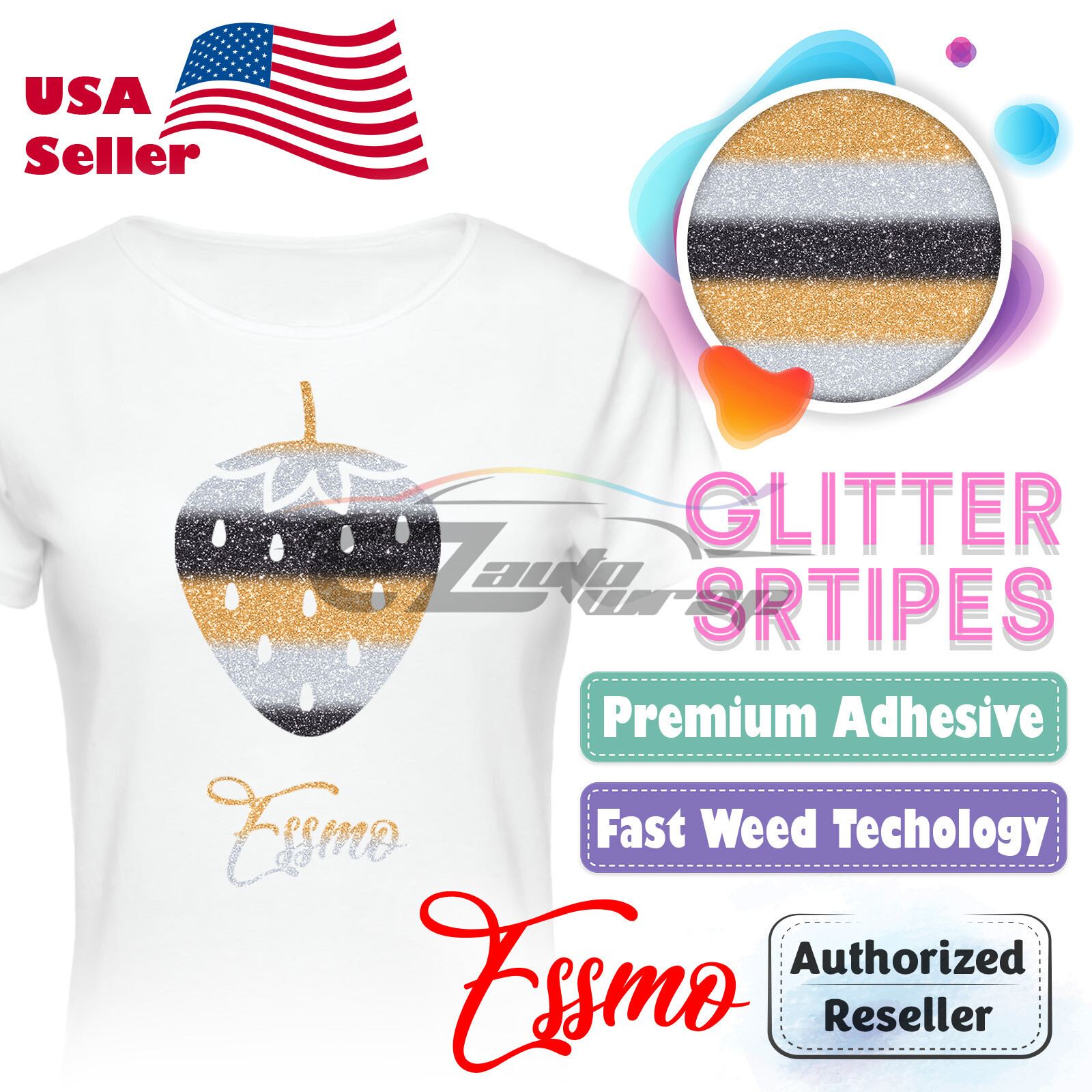 Heat Transfer Vinyl Glitter Stripes Bumblebee HTV T-Shirt 20" Iron Press #GS05