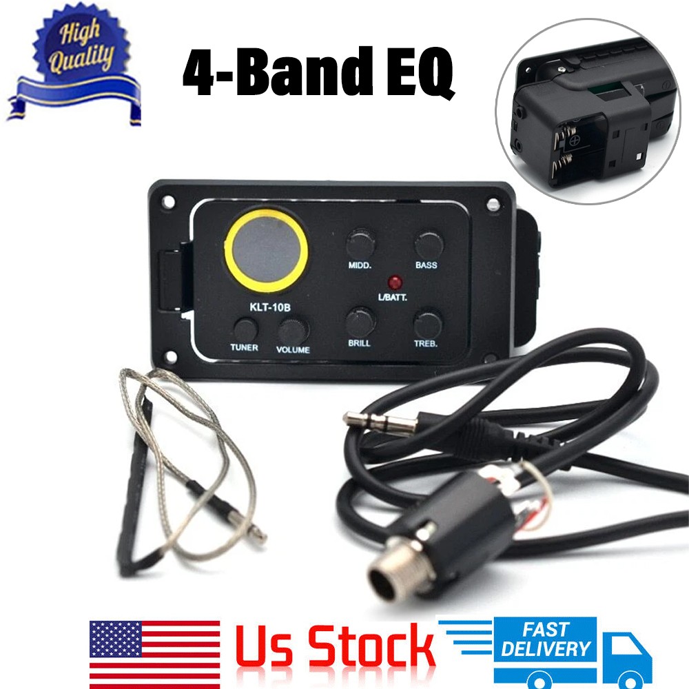 Acoustic Guitar Pickups 4-Band EQ Tuner Preamp Piezo Pickup for Travel Guitar