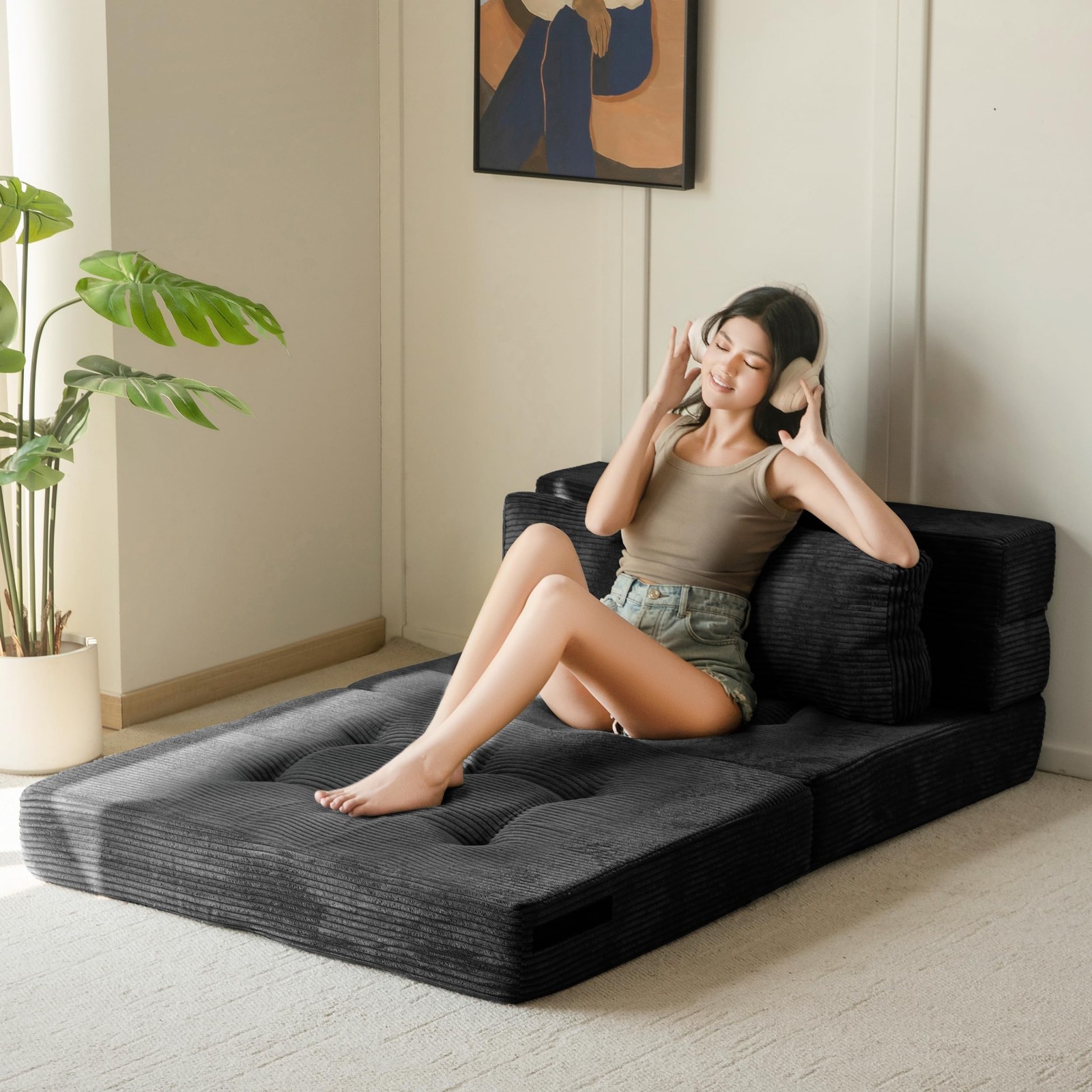 MAXYOYO Convertible Sofa Bed Fold Out Couch with Pillow MSF1BKUS100