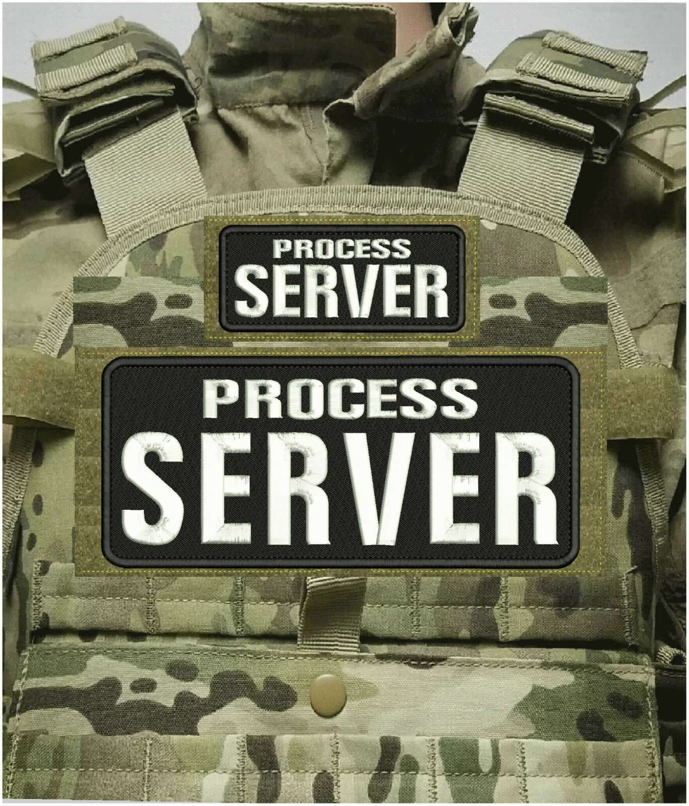 PROCESS SERVER EMBROIDERY PATCH 4X10 AND 2X5 HOOK ON BACK BLK/WHITE