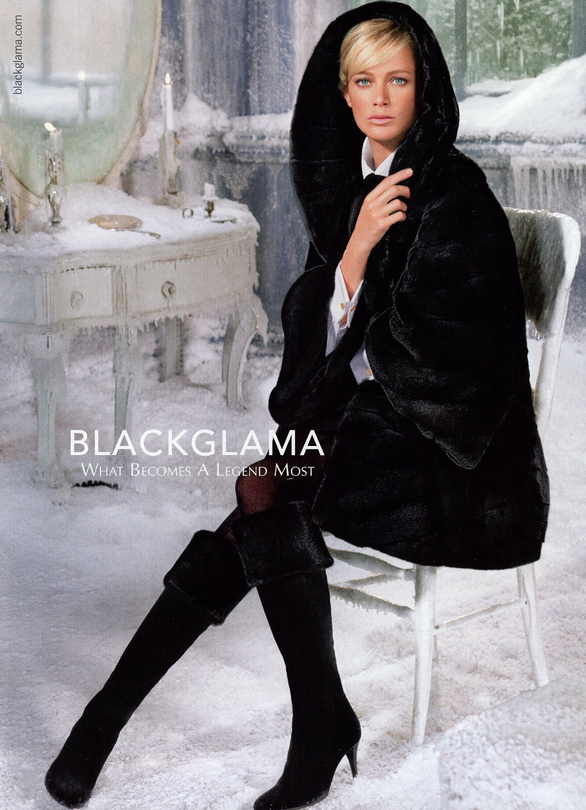 BLACKGLAMA magazine AD #07 OOP RARE 2013 CAROLYN MURPHY ~ black fur