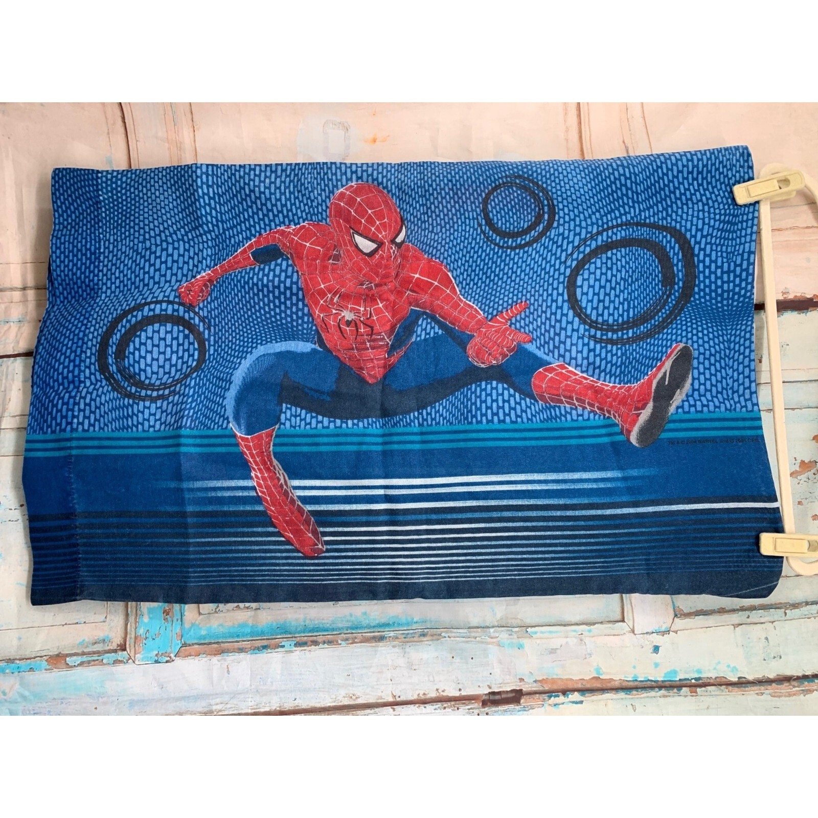 Spiderman Pillowcase Standard Blue Red Vintage