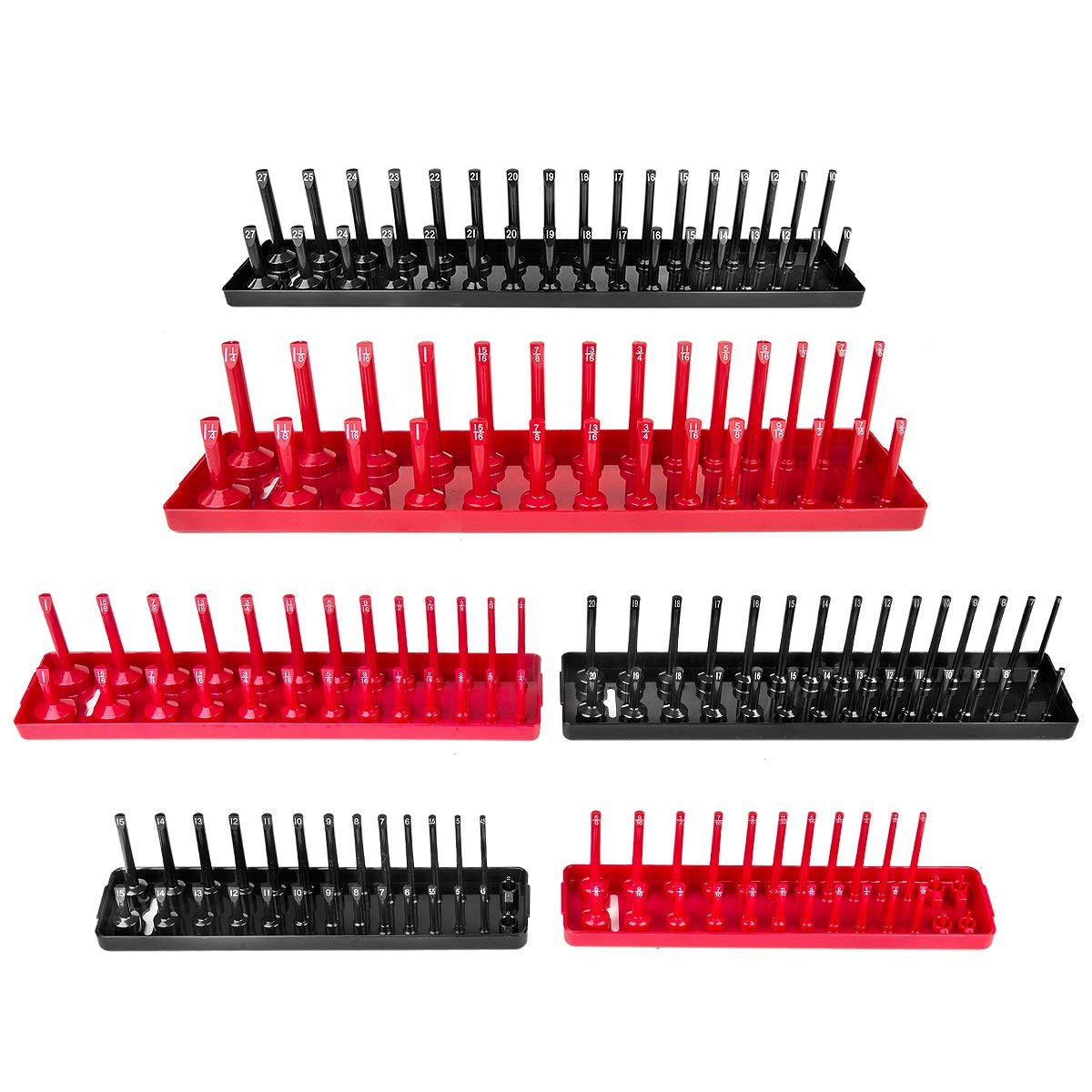 AIUITIO 6PCS Socket Organizer Tray Set, Red 170 Capacity, Red, Black