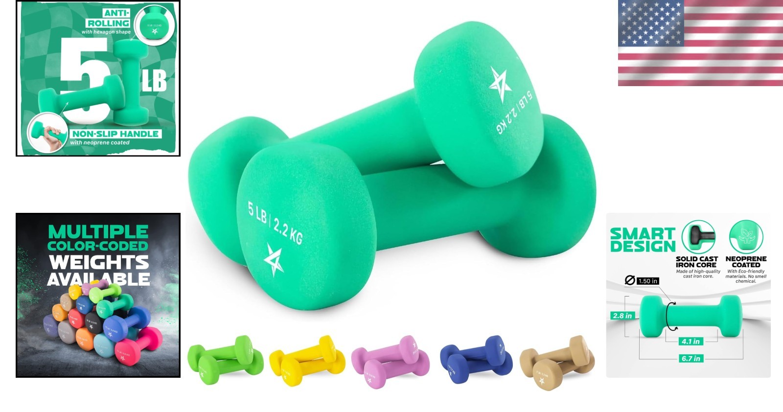 Neoprene Coated Dumbbell Hand Weight Pair- 2 x 5LB