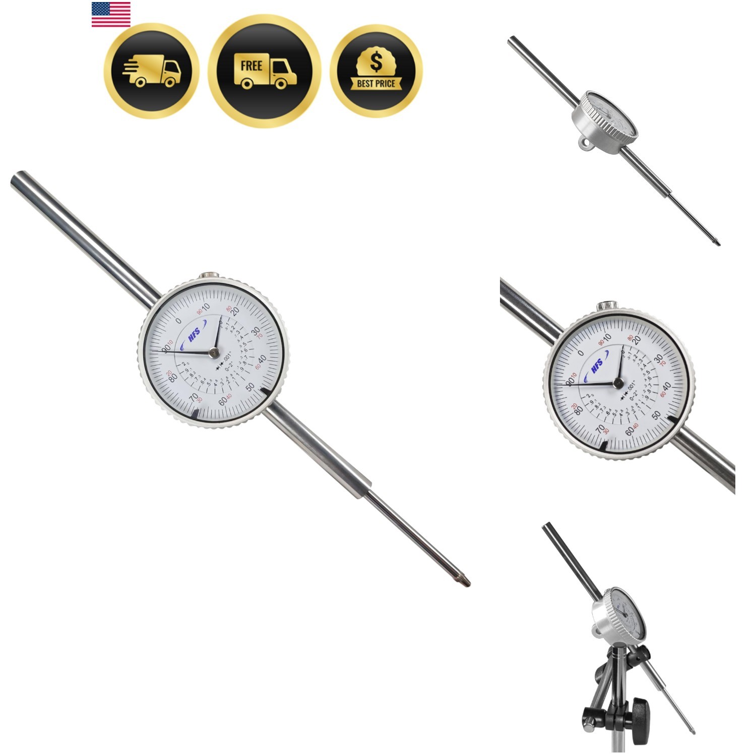 0-2" Precision Travel Dial Indicator .001 Lathe; 2" Measuring Range; 0.001" G...