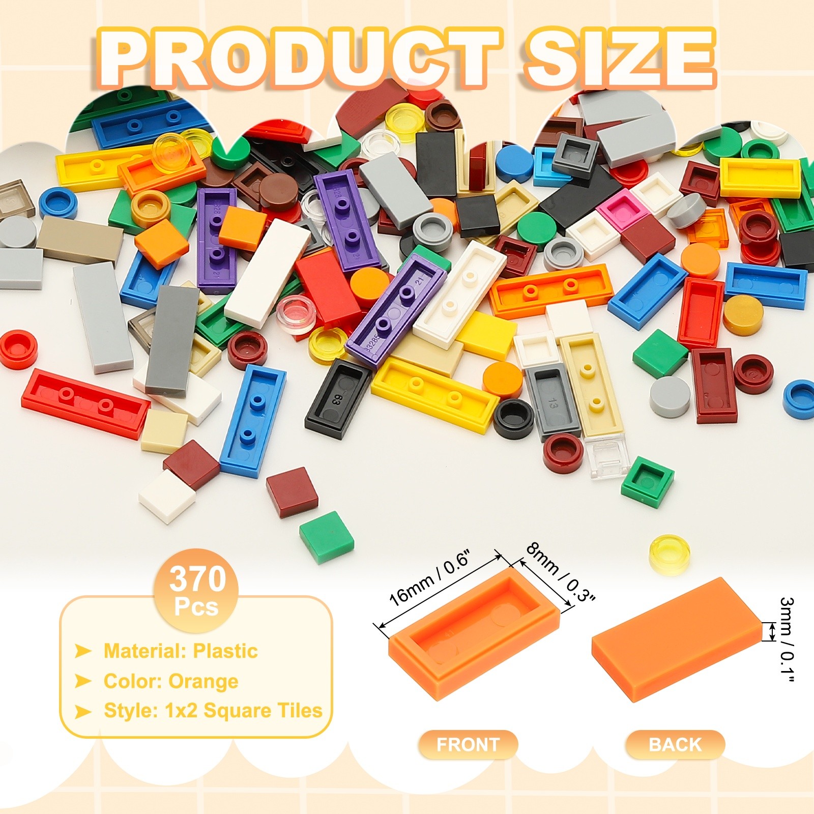 370 Pcs 1x2 Square Orange Flat Blocks Bulk for Building Floor