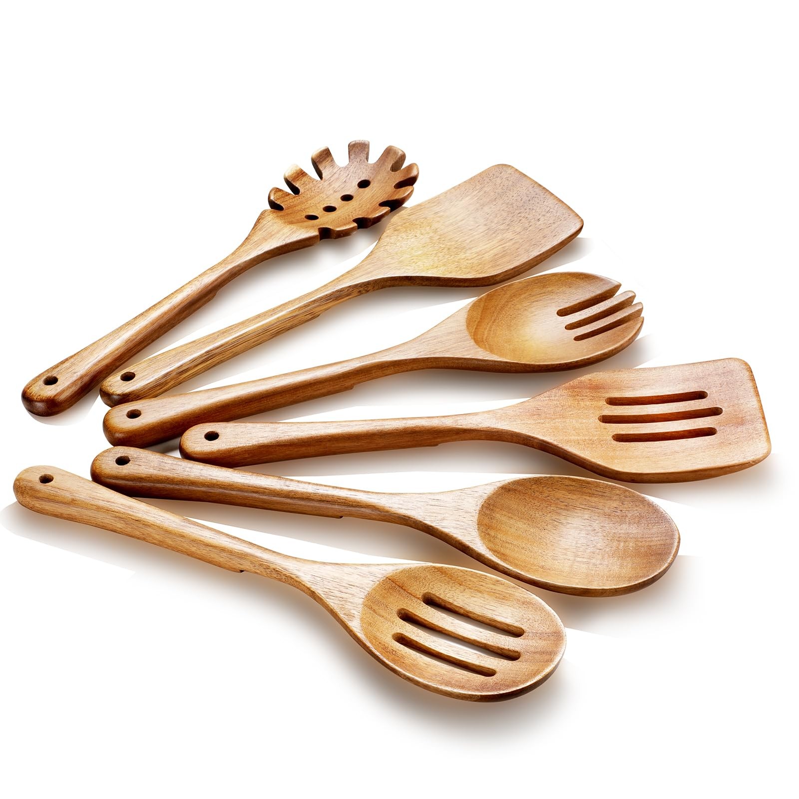 Wooden Cooking Utensils, 6 Pieces Natural Acacia Wooden Spoons For Cooking wi...
