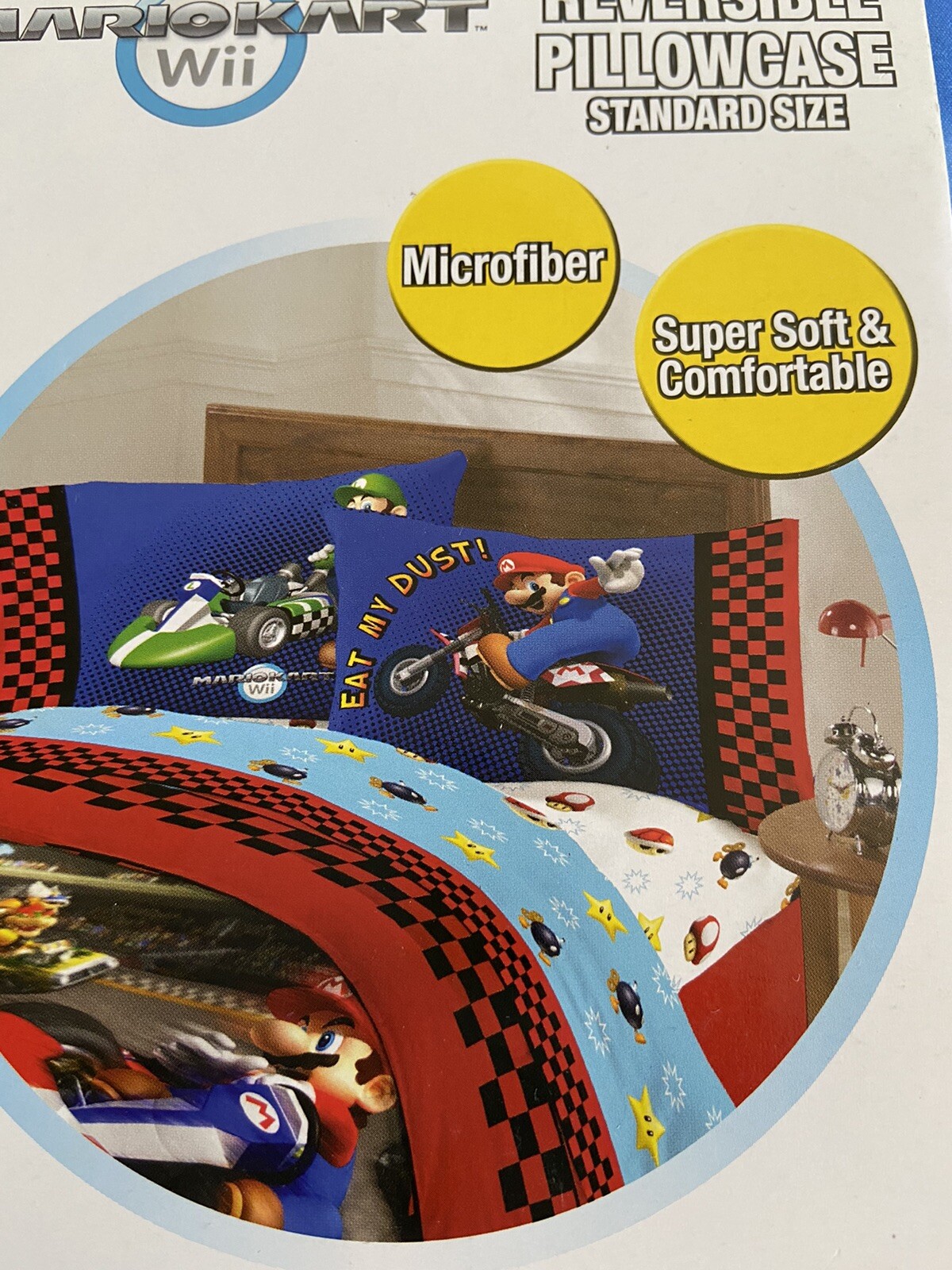 Mario cart (WII) Reversible Pillowcase Standard Size x 2