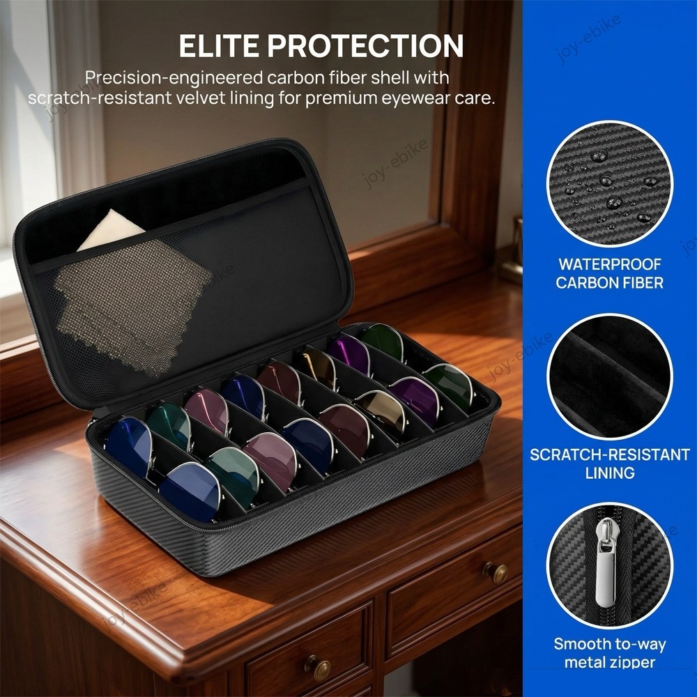 Travel Sunglasses Organizer​,​ Hard Shell​ Sunglass Case Adjustable 8 Slots Case