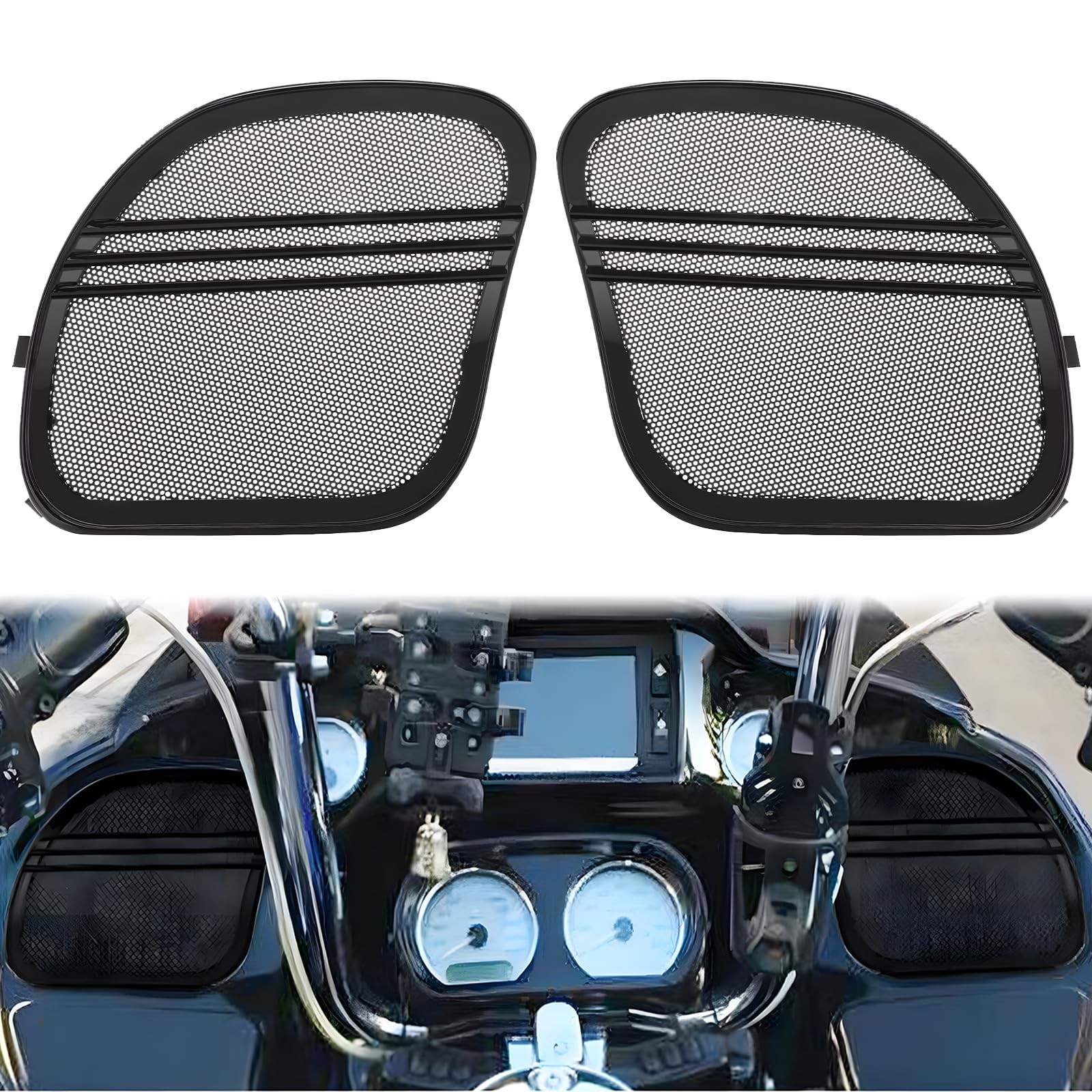 Black Front Fairing Speaker Grills Cover for Harley Road Glide FLTRX FLTRK FL...
