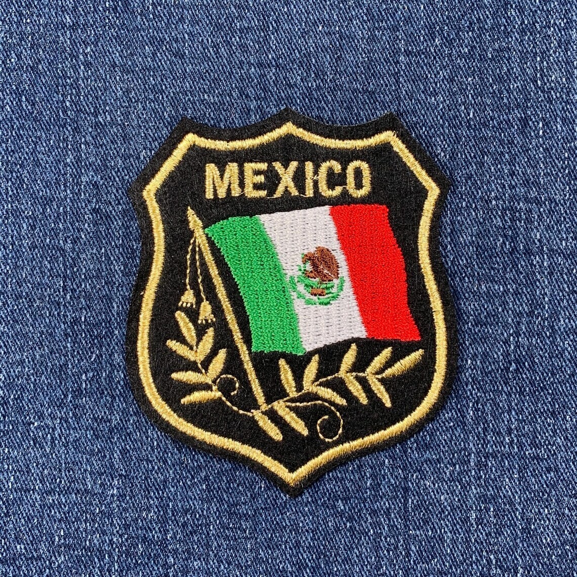 Mexico Patch - Embroidered Flag Shield Mylar Badge 3.25" (Iron On)