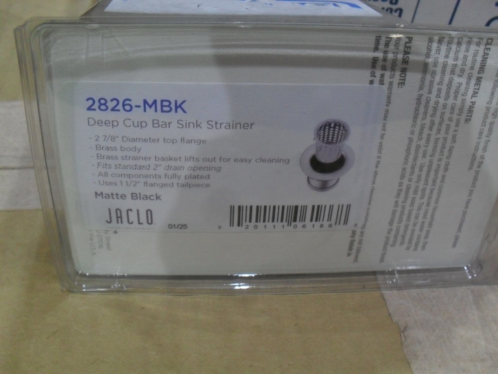 Jaclo 2826-MBK Deep Cup Bar Sink Strainer Matte black