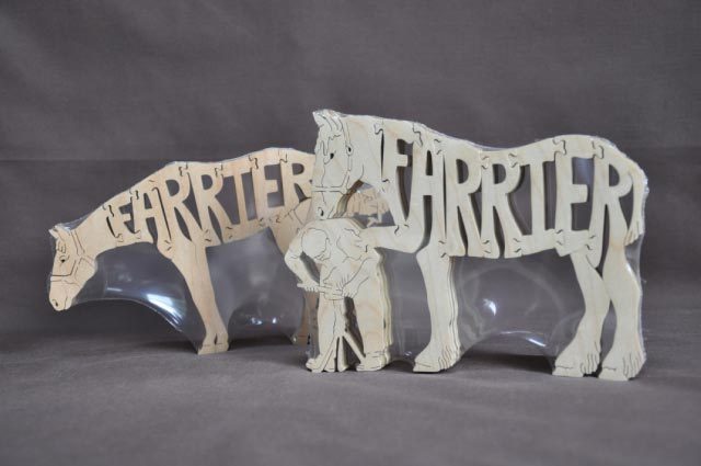 NEW Farrier Blacksmith Horse Shoe  Wood  Puzzle Toy Tack Room Art Figurine