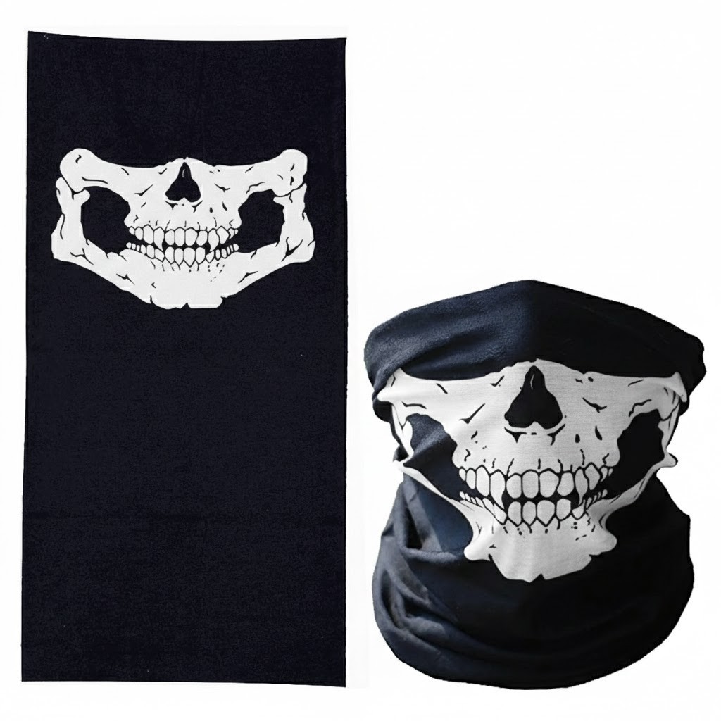 Skeleton Mask Skull Face Mask Biker Face and Neck Cover White Bone Neck Gaiter