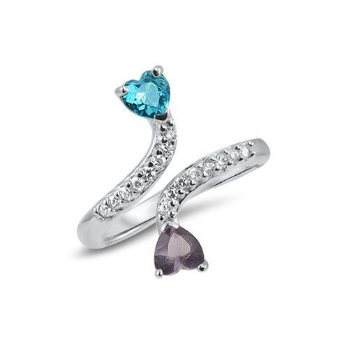 925 Sterling Silver Toe Ring Purple Blue Heart Cubic Zirconia CZ Adjustable