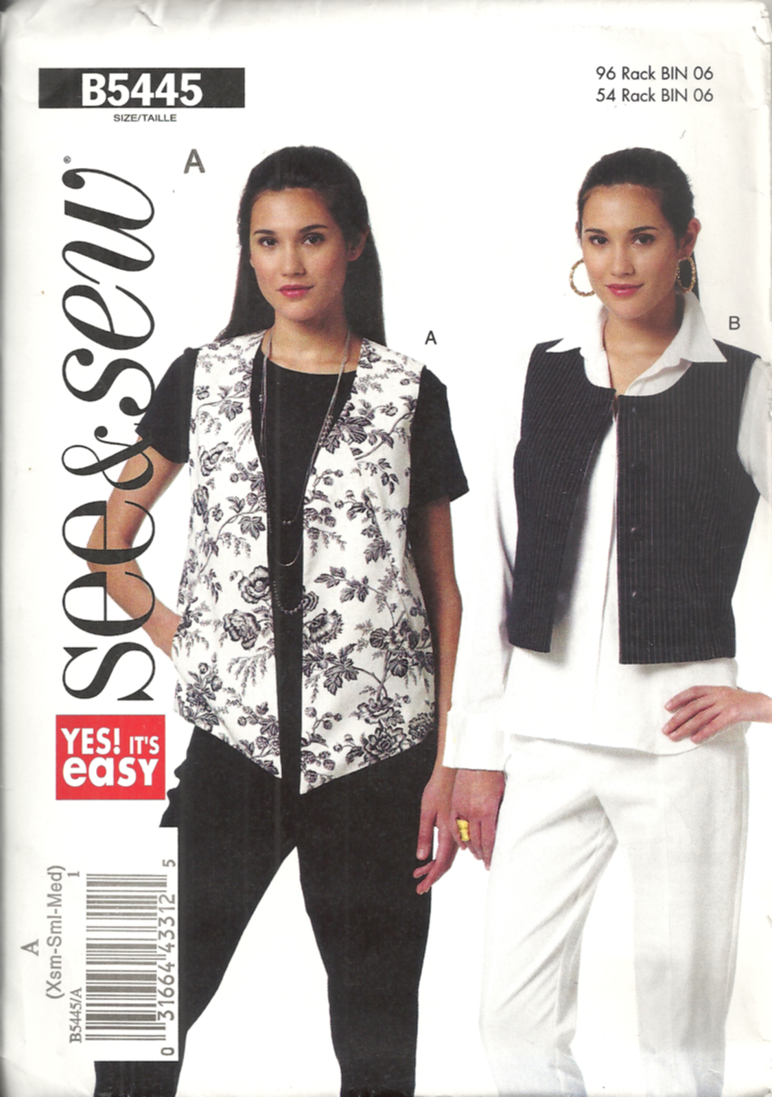 BUTTERICK See&Sew B5445 MISSES SIZE XS-M VESTS SEWING PATTERN