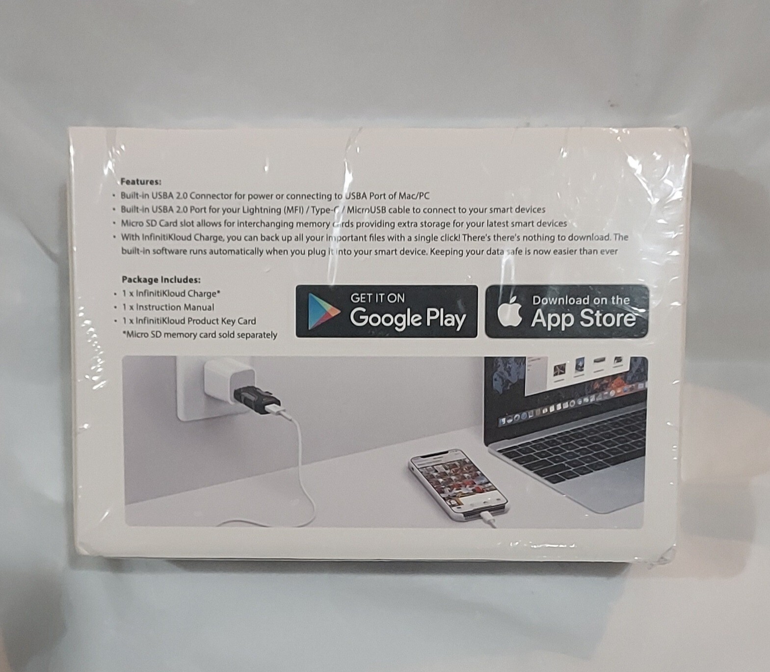 InfinitiKloud Charge USB Drive Compatible with Pc Mac Android IOS Devices