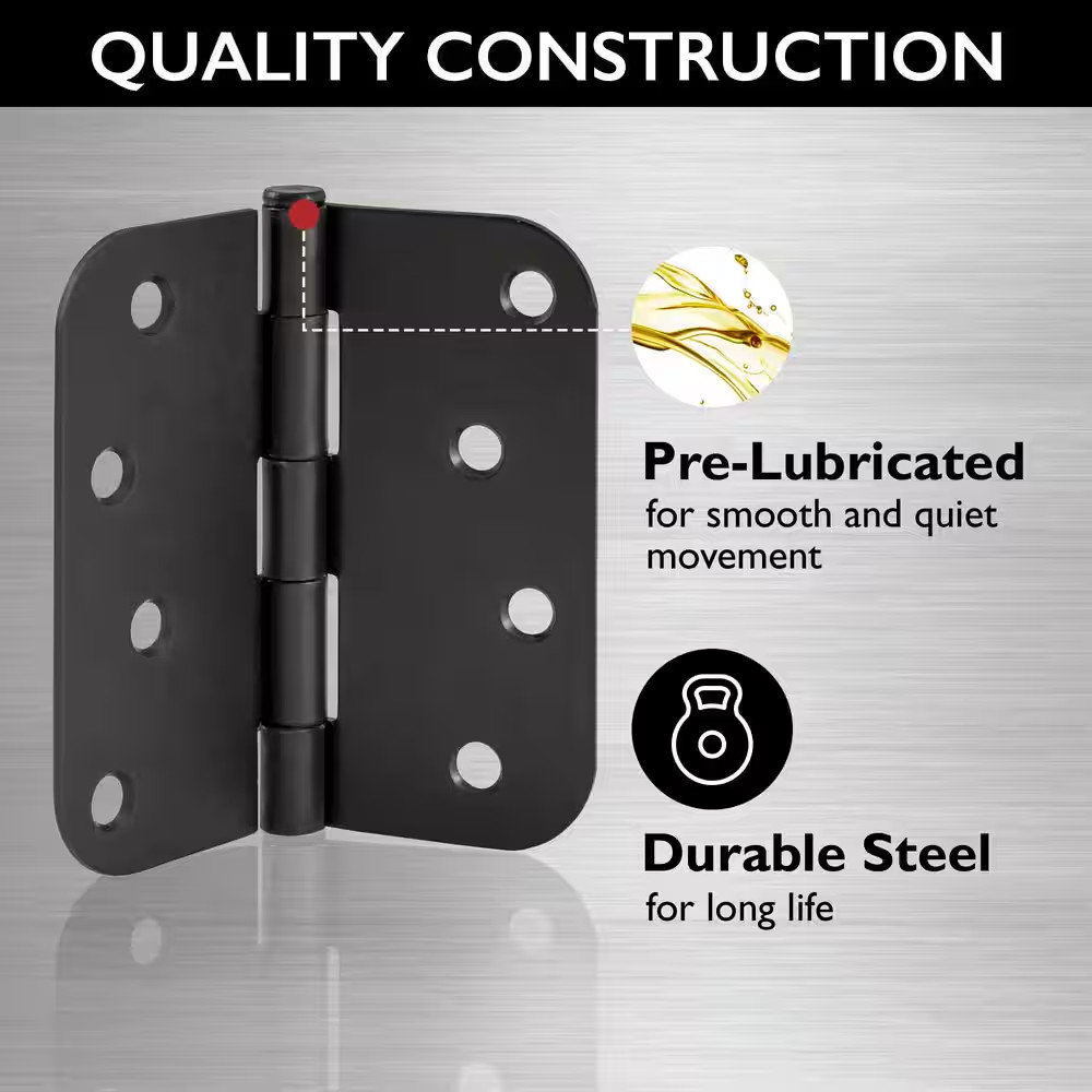 4 In. X 5/8 In. Radius Matte Black Door Hinge Value Pack (10 per Pack)