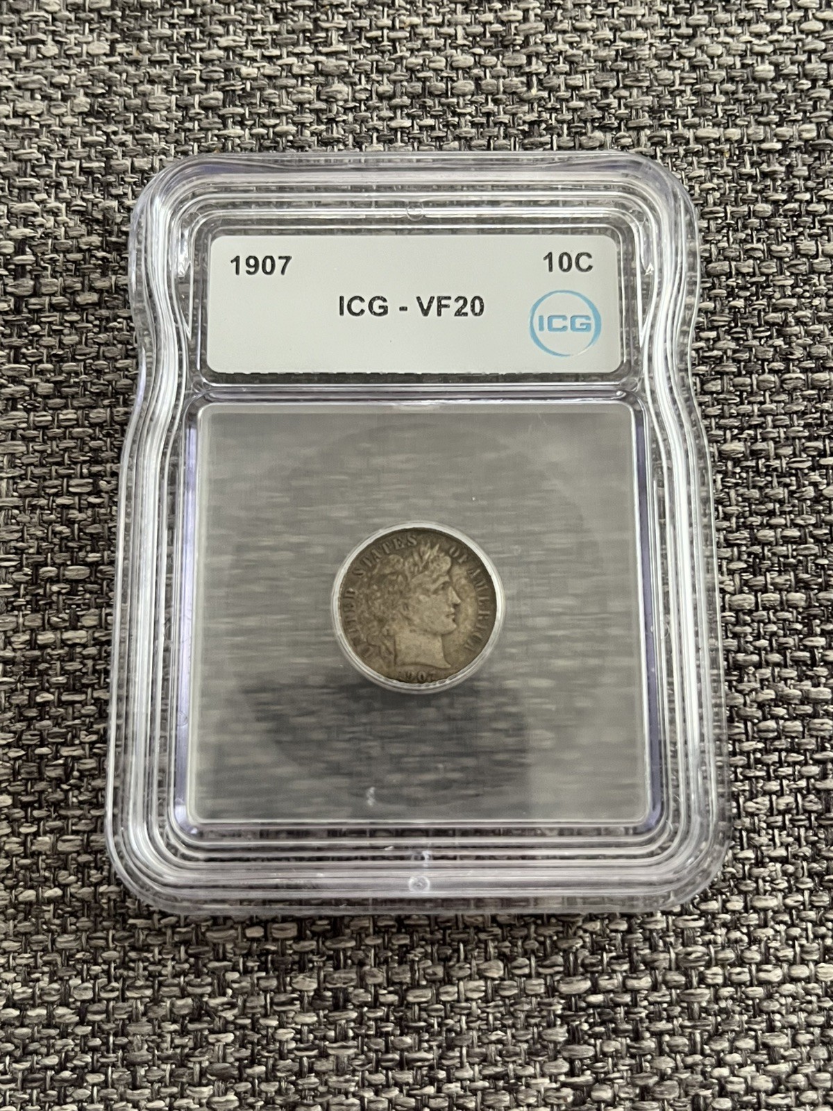 1907 10C Barber Dime  VF20