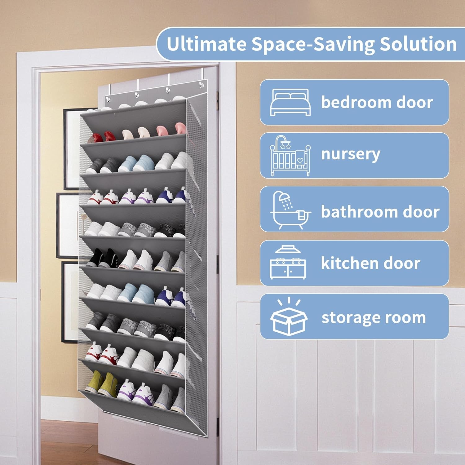 30 Pairs Over The Door Shoe Organizer, 10-Tier Hanging Shoe Rack with Deep Pocke
