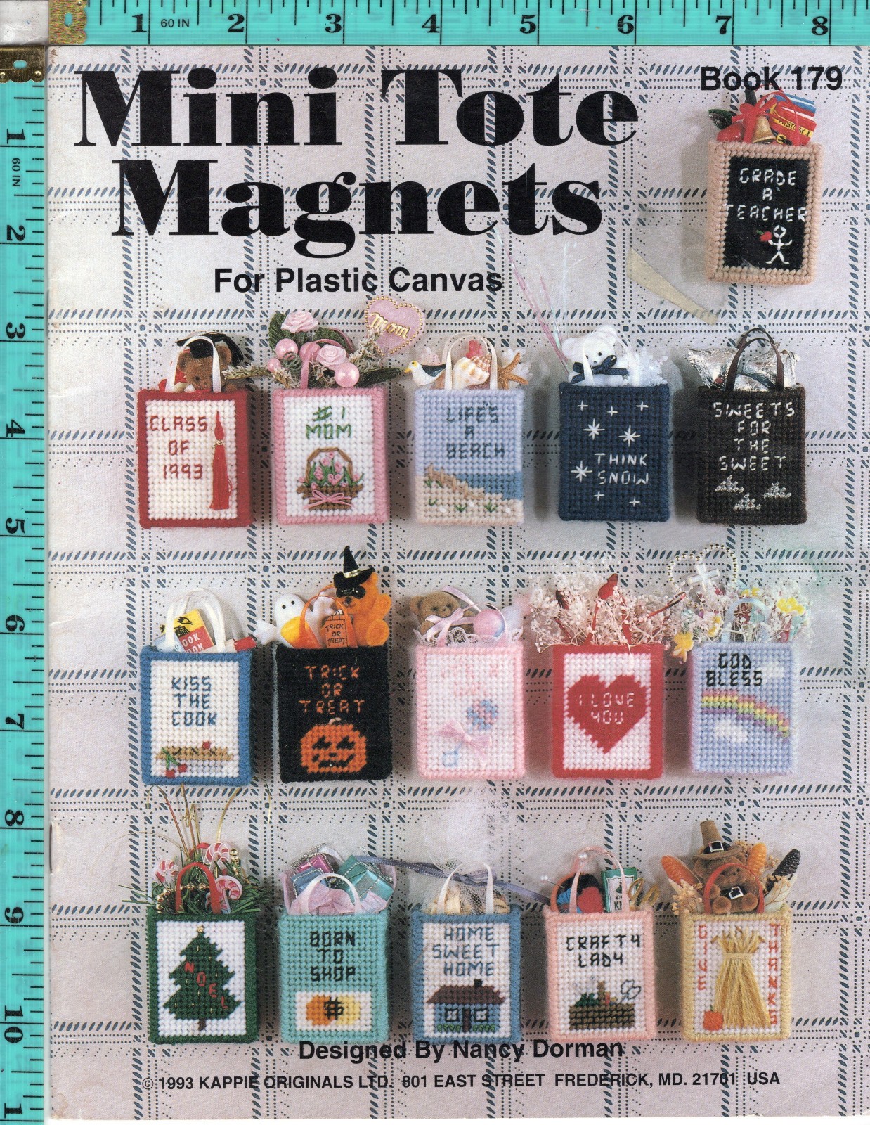 "Mini Tote Magnets for Plastic Canvas" ©1993 Kappie Originals Needlepoint Bk 179