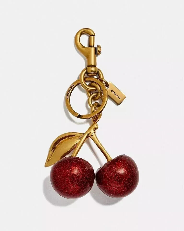 ＣＯＡＣＨ Cherry Bag Charm KeyChain Glitter Resin and Metal Brass