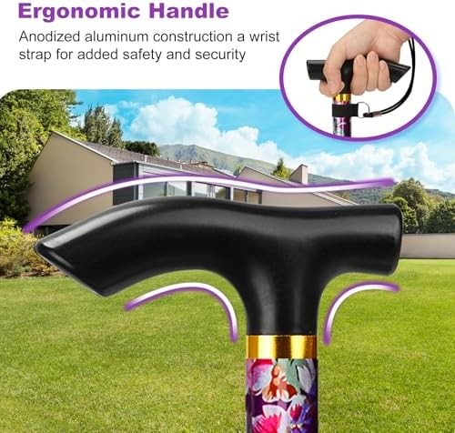Folding Cane, Portable 5-Level Adjustable Height Walking Stick with Foldable Des