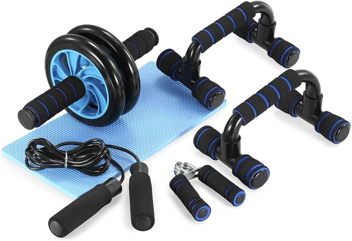 AB Wheel Roller Kit with Push-Up Bar, Knee Mat, Jump Rope and Hand Gripp