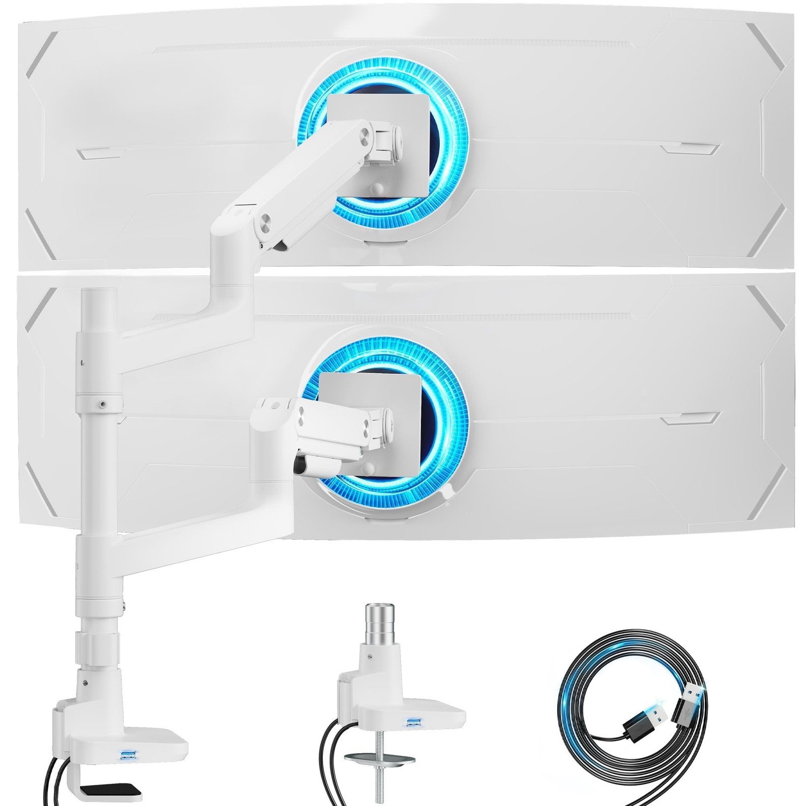 Dual Monitor Arm for Ultrawide Heavy Duty Curved Monitor Stacking, Fits 17-49...