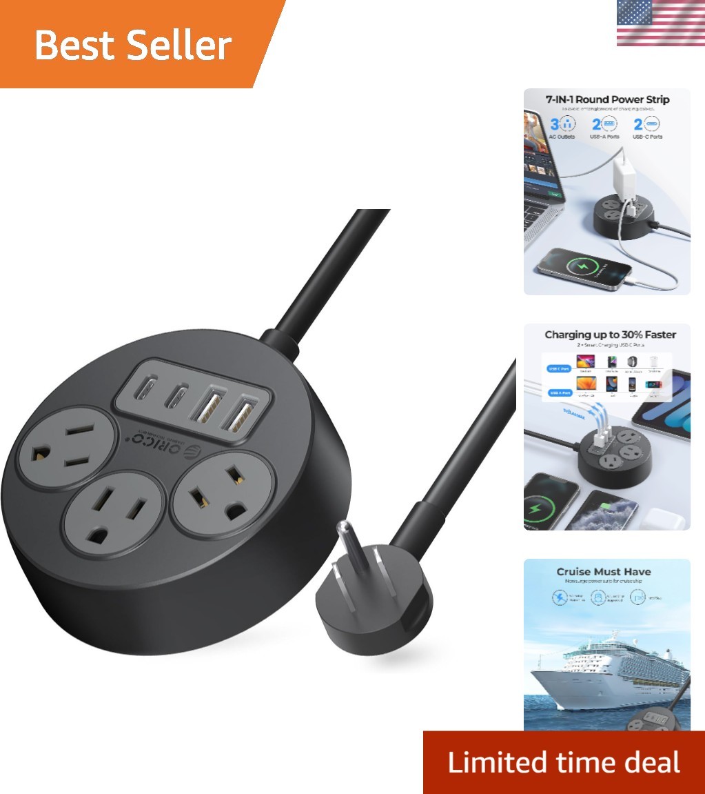 Multi-Outlet Power Strip with USB Charging - Ideal for Dorm, Office & Home