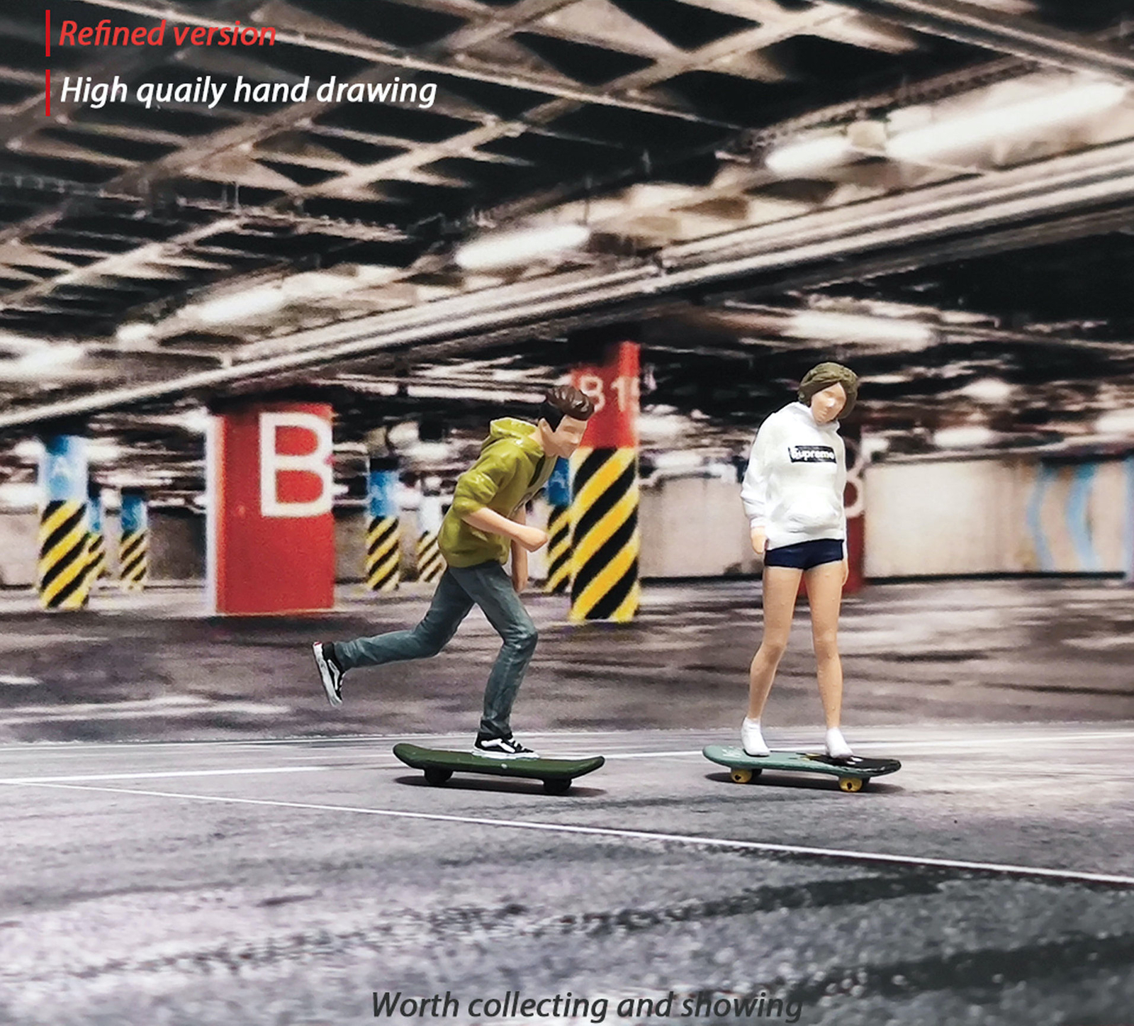 ED 1:64 Painted Figure Mini Model Miniature  Diorama  Skate Board Couple