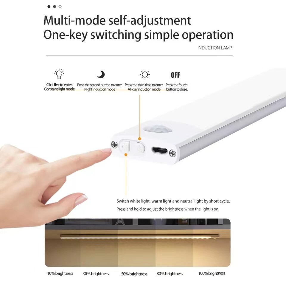 3 Pack Rechargeable LED Under Cabinet Lights Motion Sensor 3 Color for Kitchen