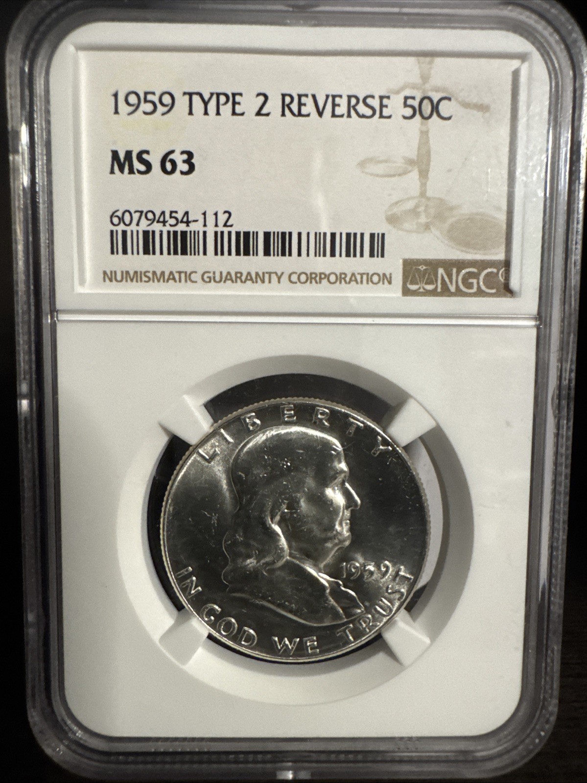 1959 Franklin Half Dollar 50c Reverse MS63 Type 2 NGC