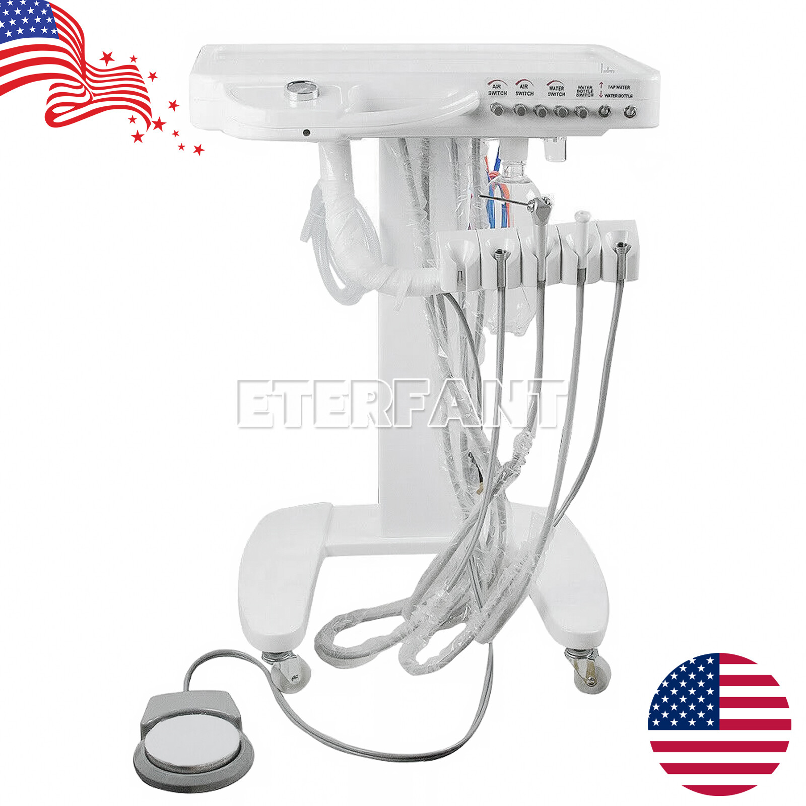 Dental Portable Mobile Delivery Unit System Cart Treatment Work Compressor 4H US